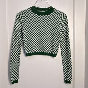 NWT ASOS Pull&Bear knitted cropped sweater green white check XS
